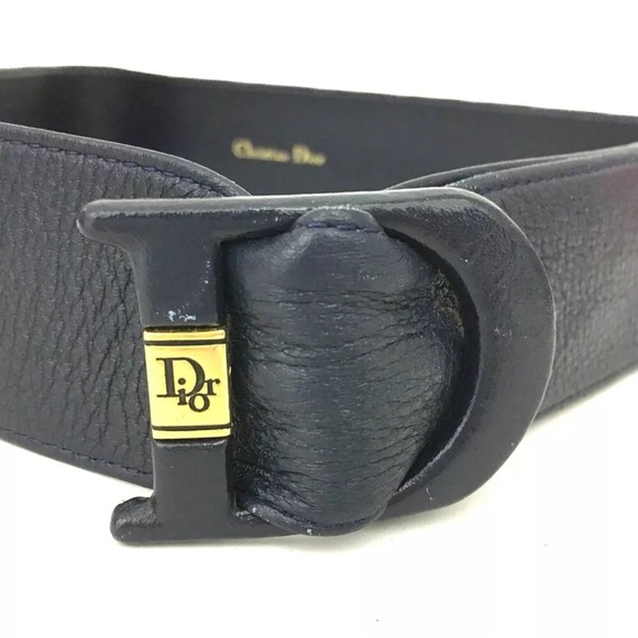 Authentic Christian Dior Navy blue Leather 81cm Women Belt - Picture 2 of 9